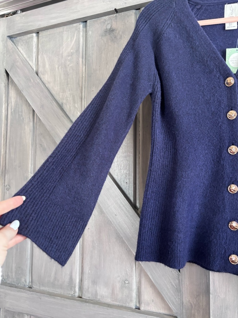 Anthropologie Joie Navy Soft Knit Cardigan Gold Buttons Ribbed Feminine Sweater - Picture 5 of 7